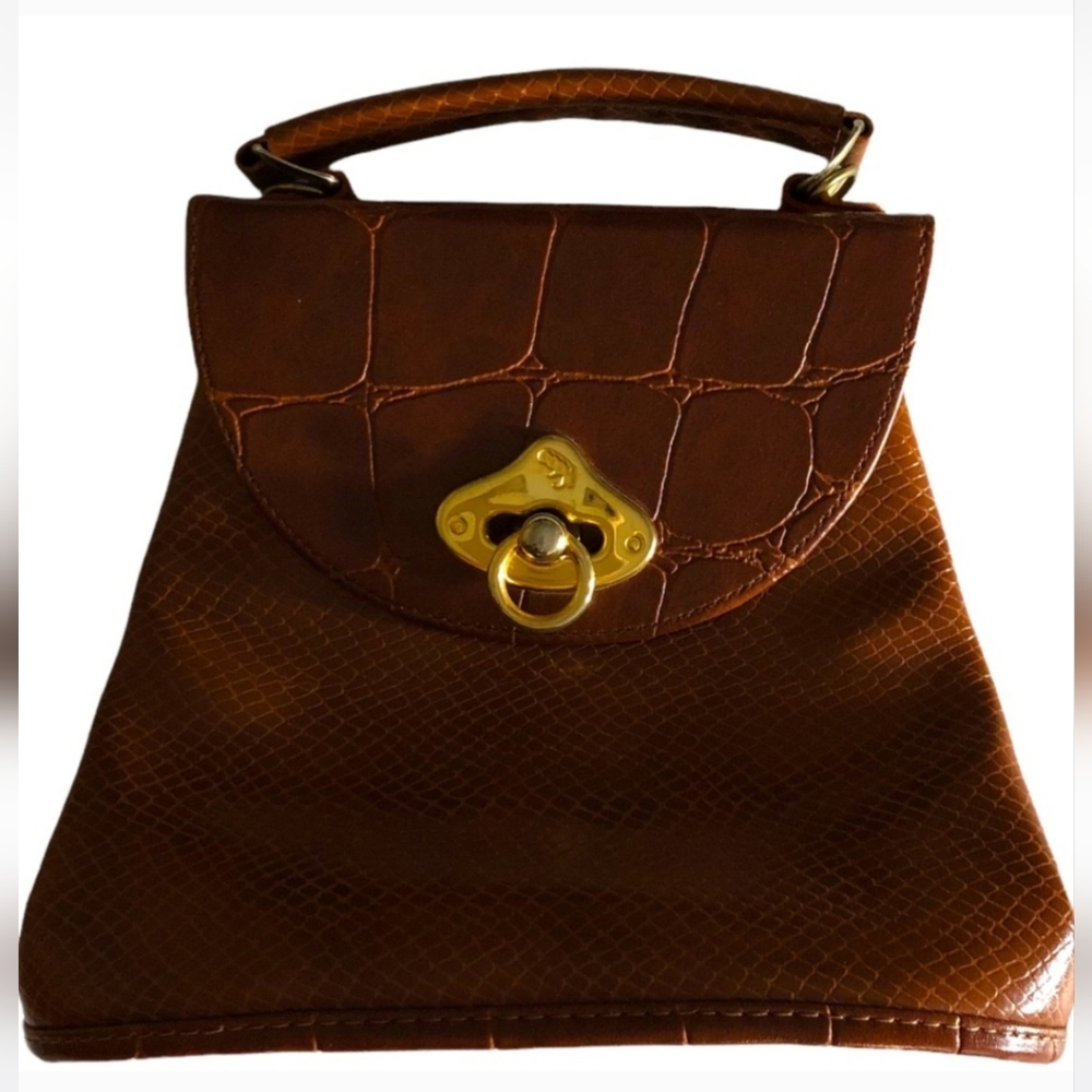 Vintage Small Kiss Lock Brown Croco/Snakeskin Embossed Handbag
